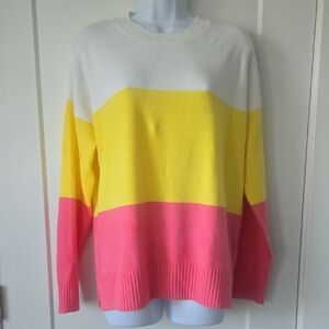 French Connection Color Block Sweater - White, Yellow, Pink